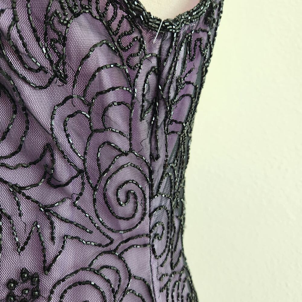 Vintage 90s Laurence Kazar Purple Black Beaded Sheath Dress Sleeveless Mini S - Picture 6 of 12
